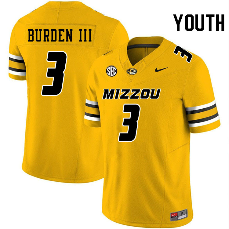 Youth #3 Luther Burden III Missouri Tigers College Football Jerseys Stitched-Gold